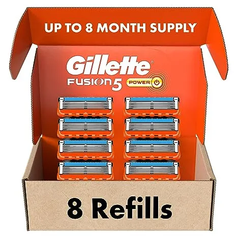 Lubrastrip for a More Comfortable Shave for Men,Gillette Fusion5 Power Razor Blade Refills, 8 Count