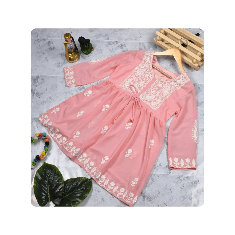 Party Wear Designer Indian Ethnic Wear Full Sleeve Gown With Dupatta Set in Chikan Work Designer Kurti