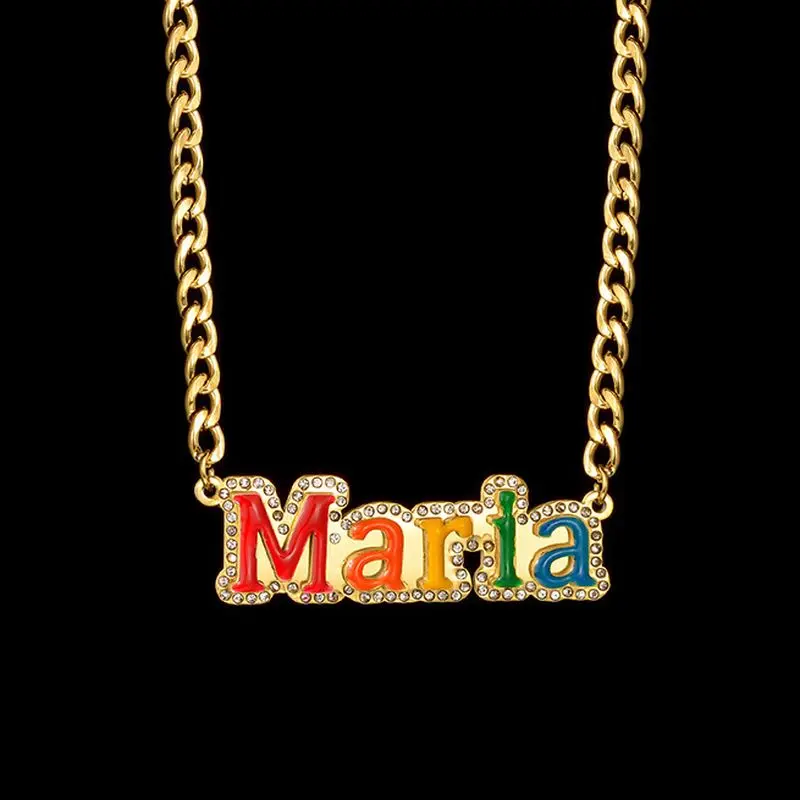 Custom Cursive Pendant Plated necklace Birthston Engraved Name Womennecklace