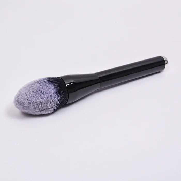 Dongshen High Quality Wooden Handle Synthetic Hair Facial Blusher Powder Brush Private Label Flame Shape Brush Makeup