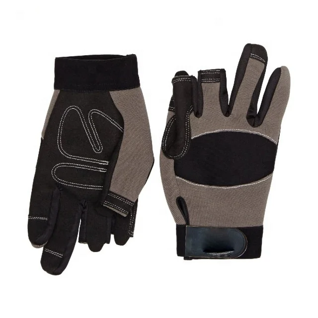 Non Slip Open Three Finger Warm Winter Working Industrial Mechanic Synthetic Leather Gloves