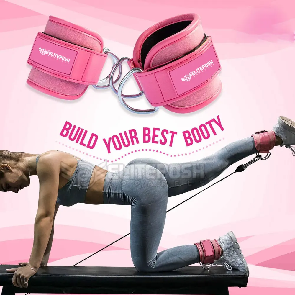Adjustable Gym Exercise Ankle Straps with Custom Logo Neoprene Leather Fitness Accessories Kickbacks Buckle Protection Function