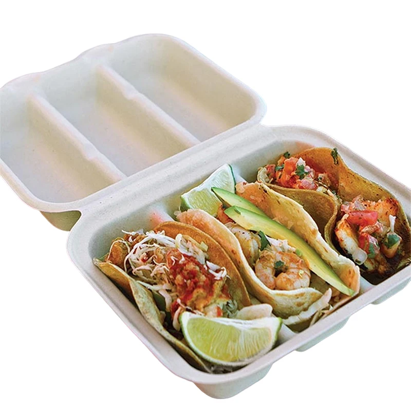 Wholesale Biodegradable Sugarcane Bagasse Packing Box Disposable Taco Plate Container for Restaurant