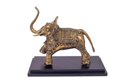 BRASS SUPERFINE ELEPHANT WITH GANESHA AND ANIMALS DHOKRA ART