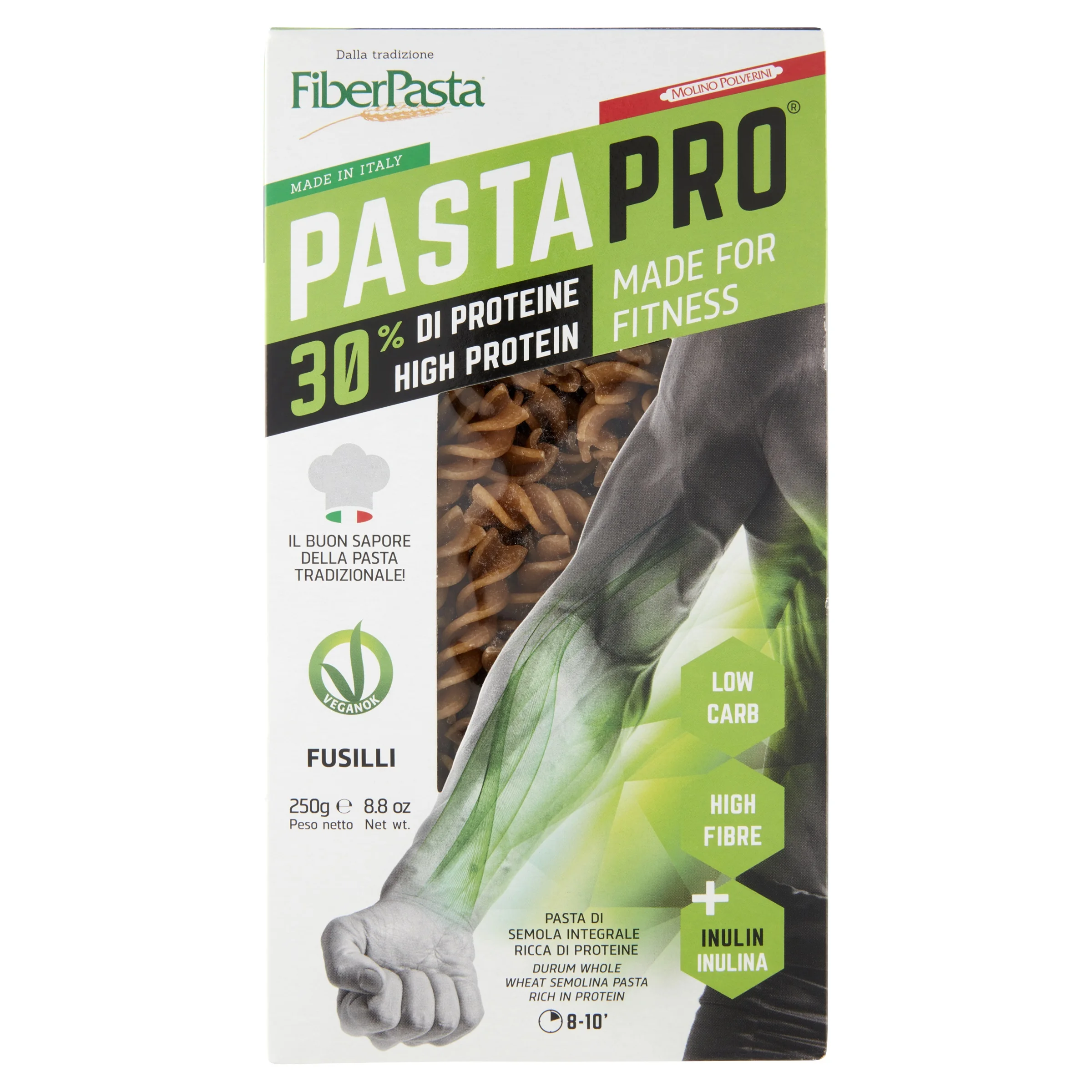 WHOLE WHEAT PASTA FUSILLI 250g WITH PLANT BASED PROTEIN - PEA AND WHEAT PROTEIN - PREMIUM ITALIAN PASTA WITH BENEFITS