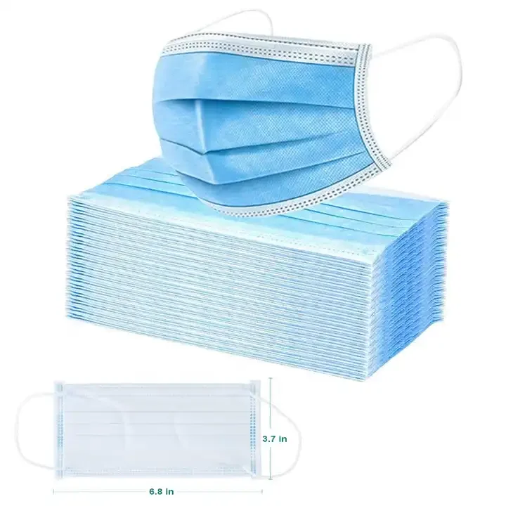 Синие одноразовые маски для лица для взрослых оптом, нетканый материал 3 уровня, 3-слойные медицинские маски