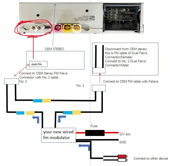 wire fakra FM transmitter for European original car 16 select frequencies FM stereo Modulator PLL cord not wireless