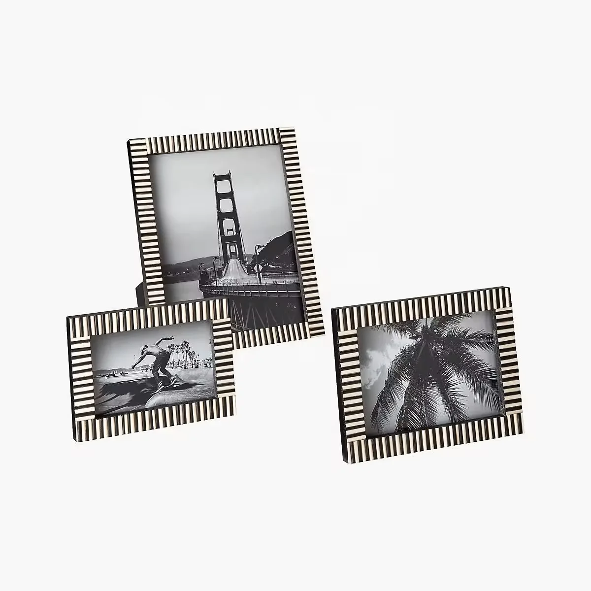 Новое поступление 2025 черно-белые полоски полимерная инкрустация фоторамка верхний дизайн настенные художественные фоторамки