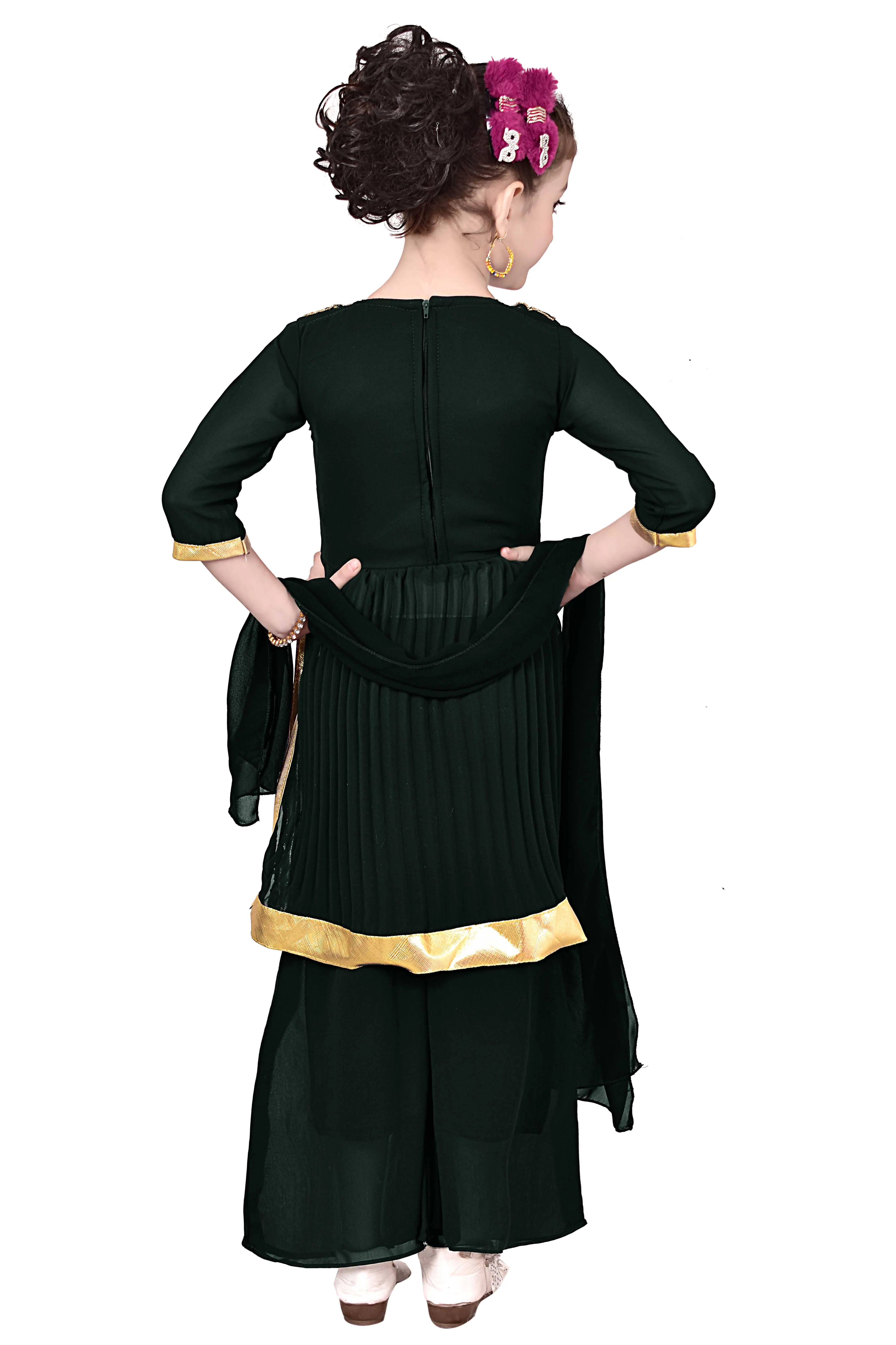 Best Quality Indian Traditional Georgette Naira Kurtis Palazzo Dupatta Set Girls 3-10Years Handmade Party Occasions High Demand