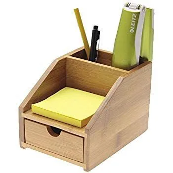 Multifunction Mango Desktop Stationery Organizer Fully Assembled Wood Office Pen Holder Box With Drawer