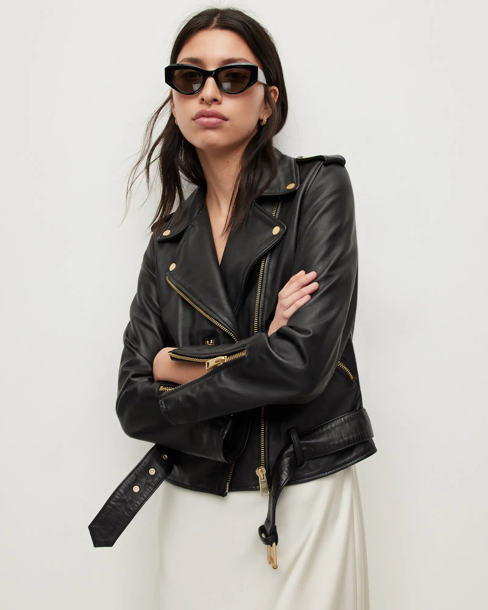 Balfern Gold Leather Biker Jacket Real Leather Sheepskin Aniline Zipper Carolyn Quilted Vintage Brown Women Biker Jacket