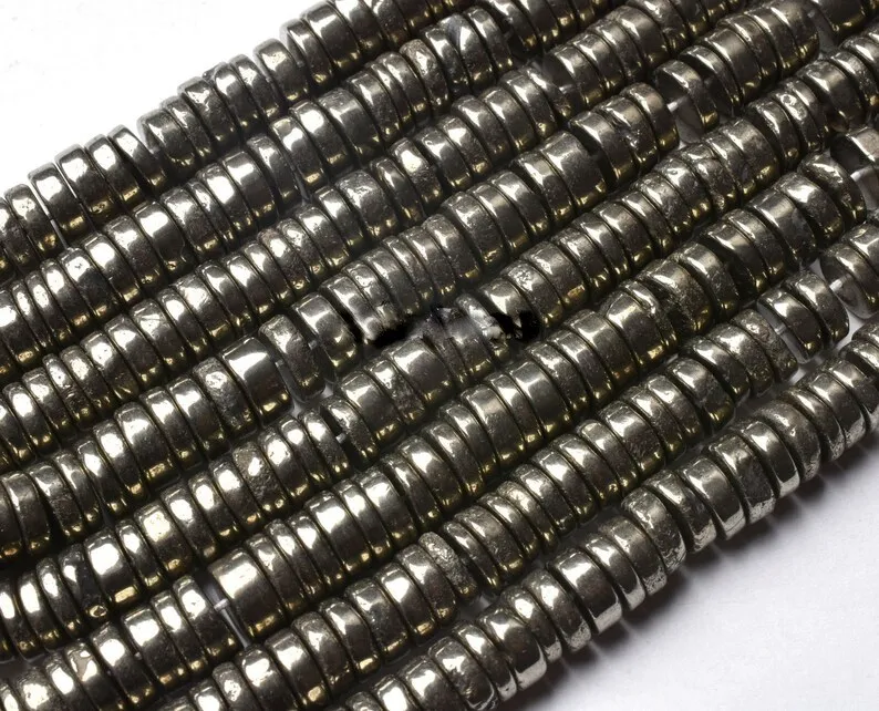 Golden Pyrite Stone and Glass Cabochon Beads Smooth Wheel Shape Necklace with Natural Plain Loose Beads for Jewelry Use