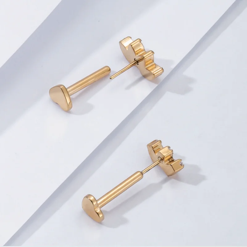 Giometal Implant Grade ASTM F136 Titanium Threadless Plain Heart Reversible Labret Piercing Earrings Tool Body Jewelry Wholesale
