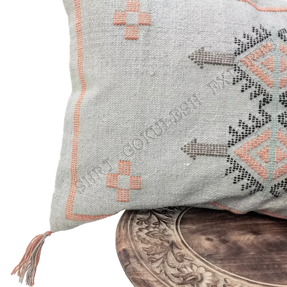 Handmade Sabra Silk Cactus Moroccan Cotton Pillow Cover Wholesale Price Decorative Sofa Cushion Cover Supply From India