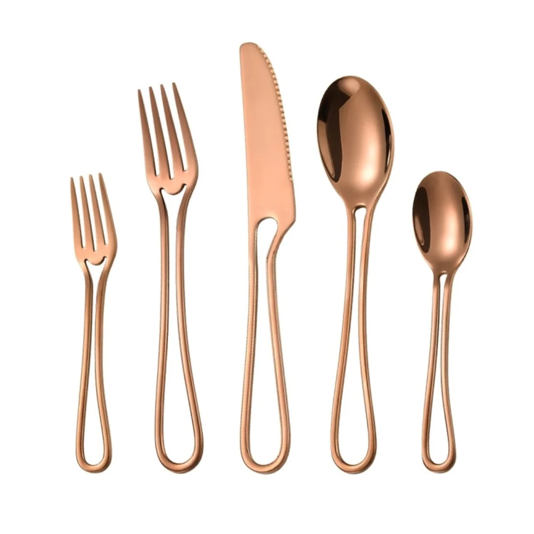 Factory Direct Sale Stainless Steel Cutlery Supplies from India Luxury Royal Rose Gold Finishing Flatware Set for Hotel Dinner