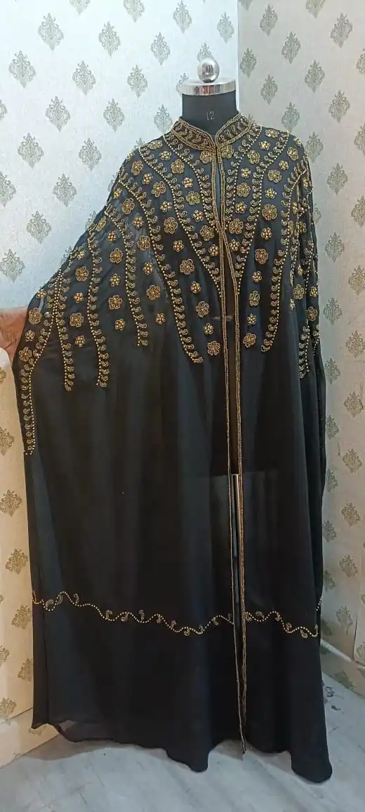 Ivory Champagne Modest Straight Wedding Dress Hand Beaded Crystals Long Veil Cape Warm Bridal Gown Sparkle Magnesia Crafts long