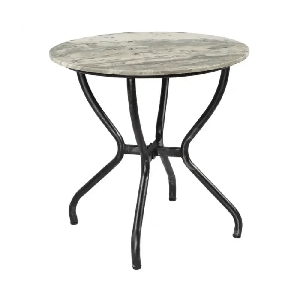 Top Selling Elegance Engraved Round Shape Marble Stone Top Dining Table with Metal Iron Base Legs for Home Hotel and Restaurant