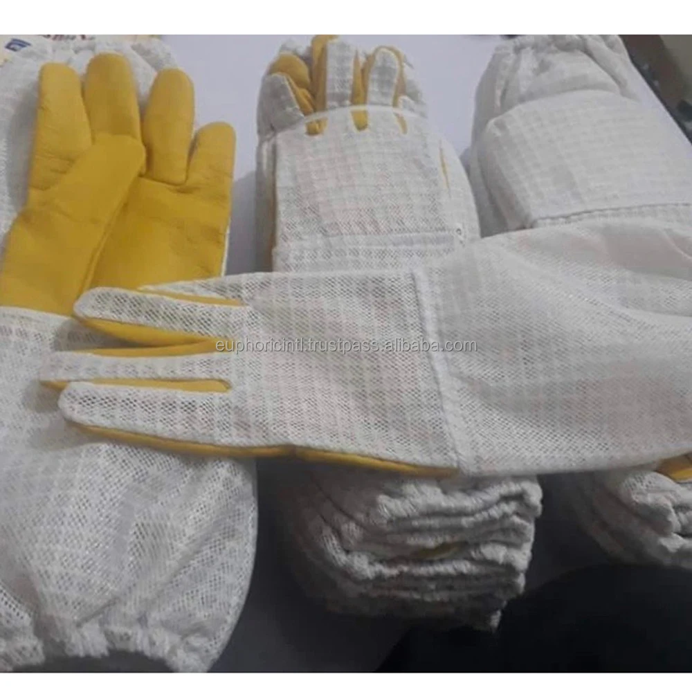 Customization Honey Bee Cowhide Leather Work Gloves Anti Bee Sting Long Sleeve Breathable Gloves