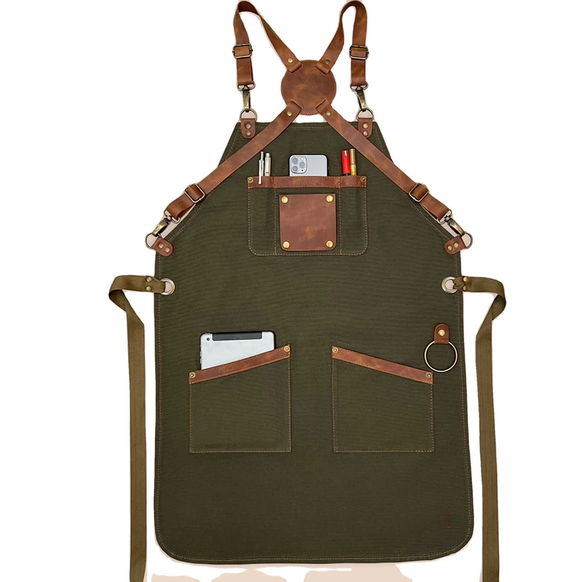Apron High Quality Materials & Workmanship, Leather Strap with Solid Brass Hardware Cotton Canvas All Type Work With Tool Pocket