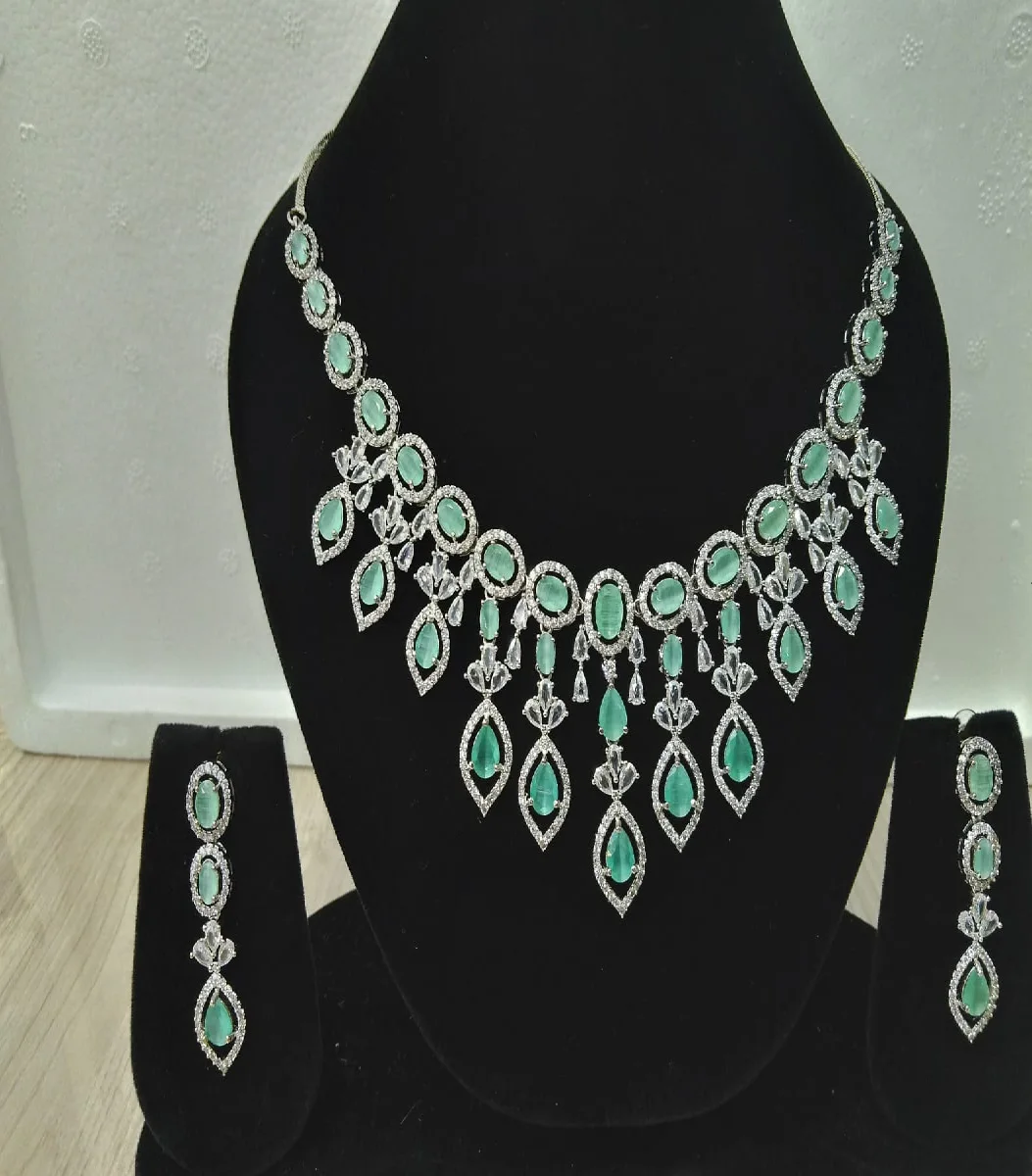 Buy High Quality Gold plated  American  diamond party wear necklace set at wholesale price