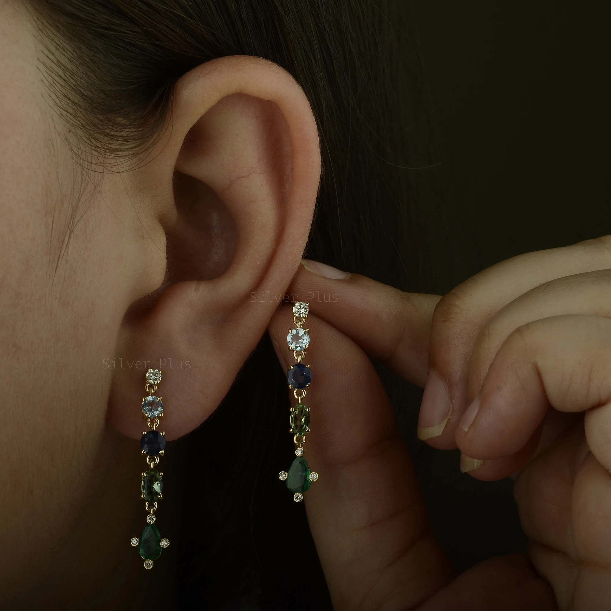 New Style Long Tassel Drop Earrings Solid 18k Gold Multi Layer Natural Stone Diamond Long Drop Earrings For Women