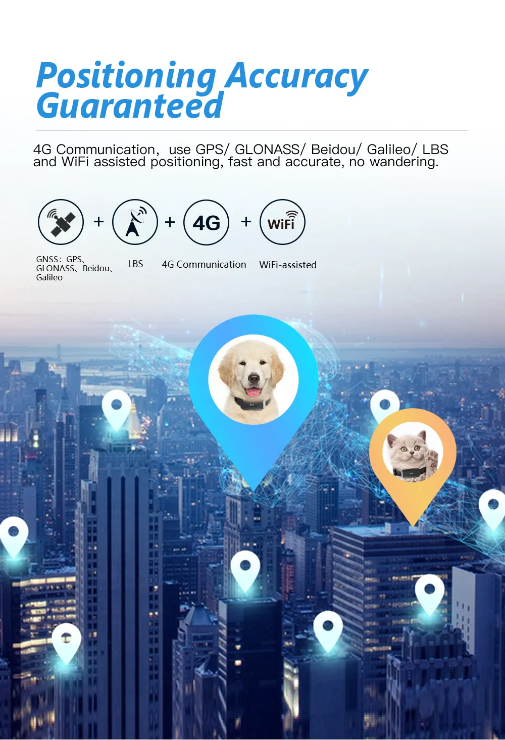 Free APP Geo-Fence Alarm History Playback Waterproof Dog Cat 4G Pet GPS Tracker GPS Collar