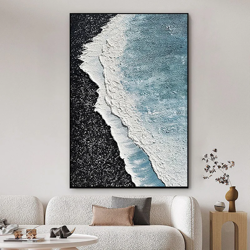 Simple sea wave hand painting painting living room bedroom porch wall decoration Hotel wall decoration
