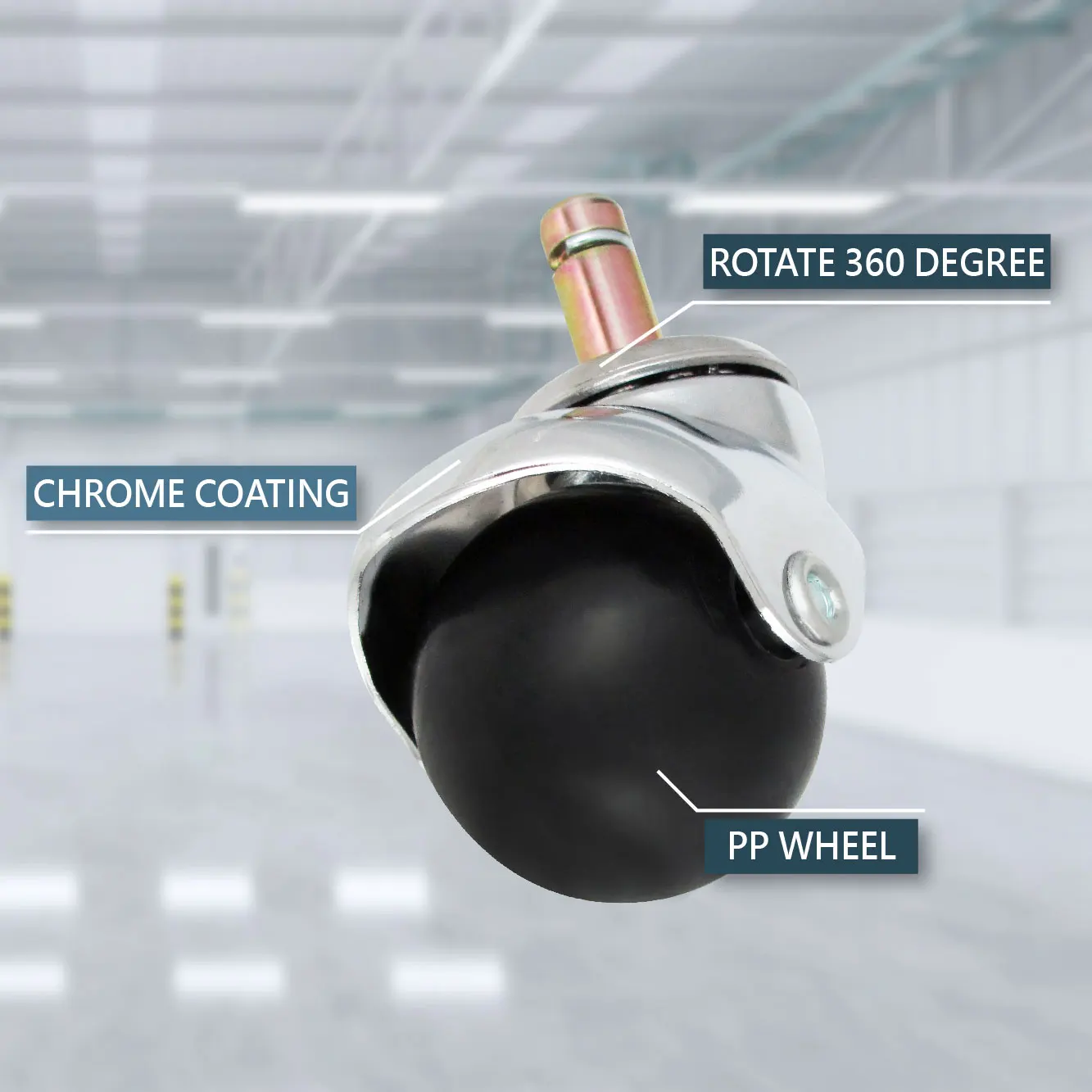 1.5 Inch 10mm Friction Ring Stem Office Chair Polypropylene Ball Wheels