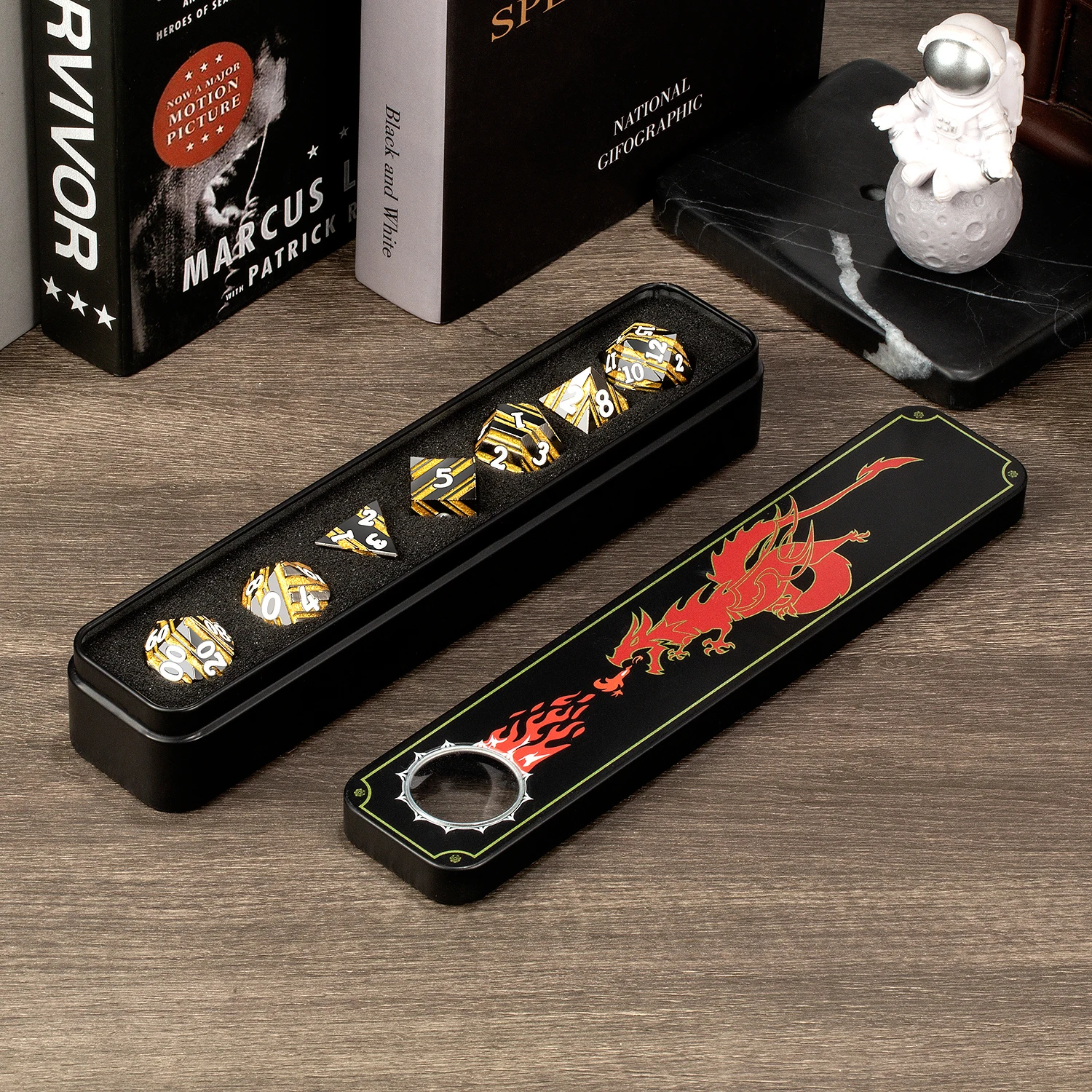 Wholesale Hot Sell DND Metal Dice Set Metallic Stripes Dice D4 D6 D8 D10 D12 D20 D% for D&D Tabletop Games