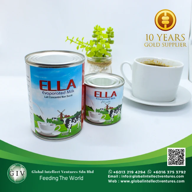 ELLA Evaporated milk with 2% protein for Coffee or Tea and Baking  best quality products from Malaysia 390g,500g,1kg.