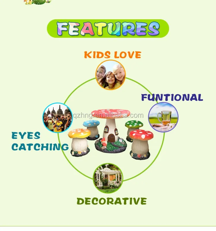 water proof color garden outdoor patio furniture kids cartoon characters mushroom concrete table and chairs for kids