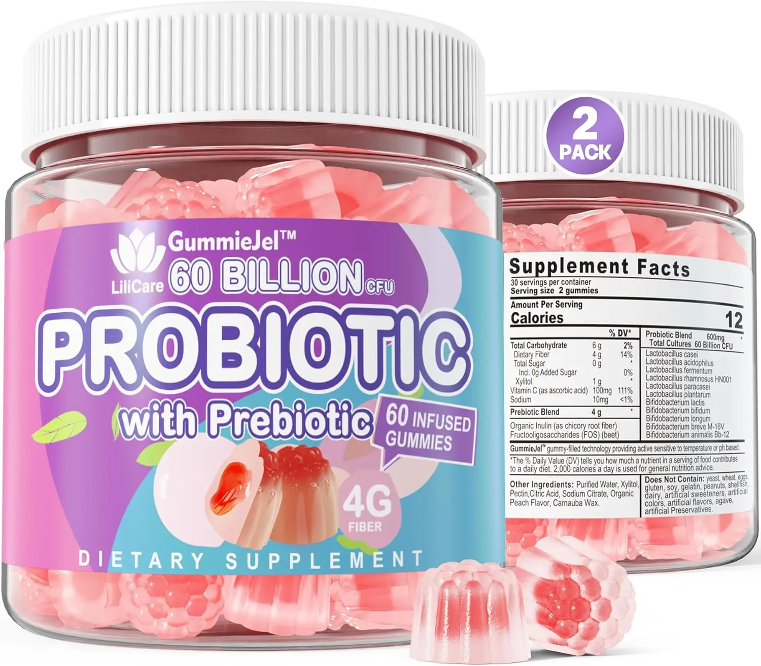 Vigo-Probiotics 11 Strains+ Prebiotics Gummies 60 Billion CFU for Women Men Digestive & Gut Health,Constipation