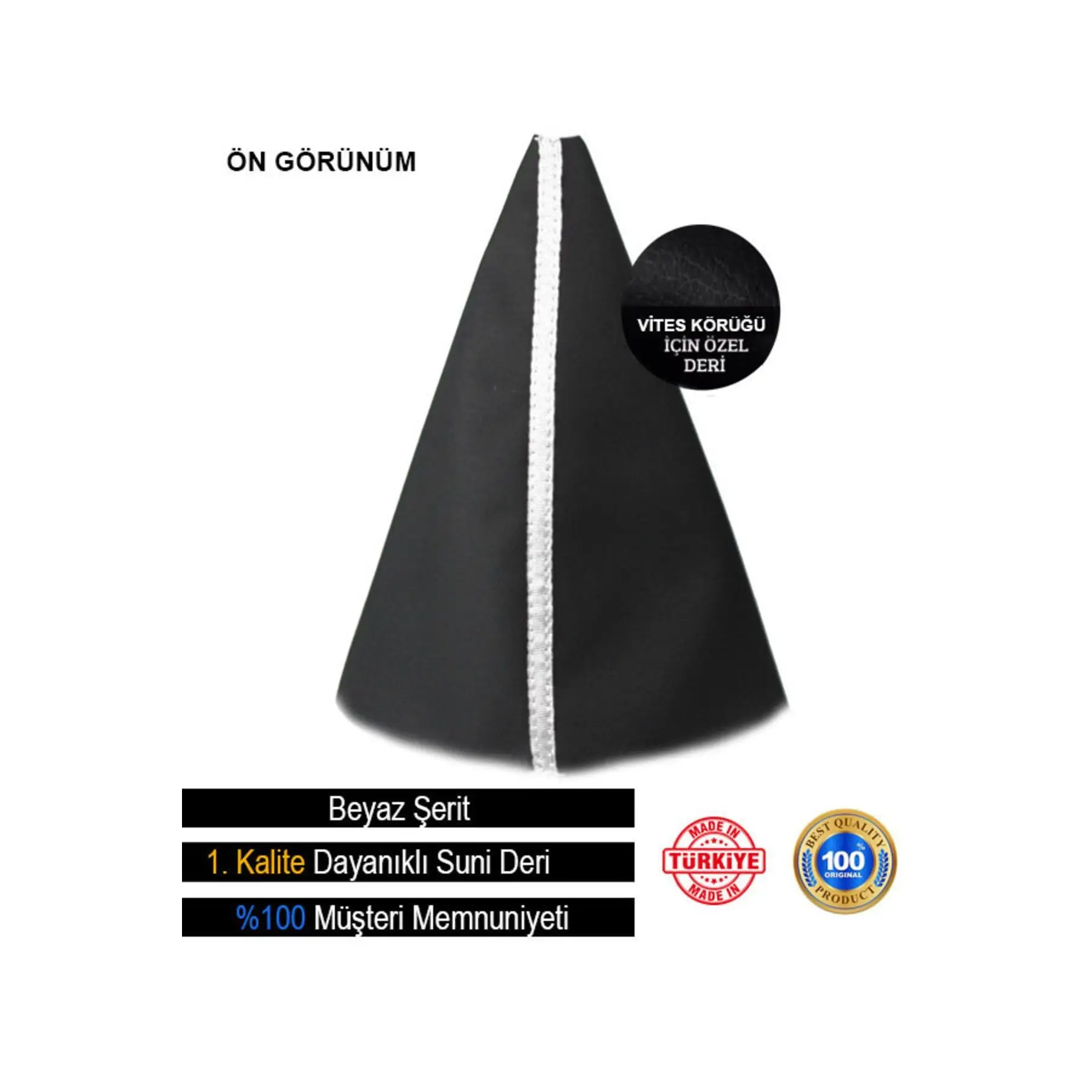 DACIA LOGAN MCV 2004-2012 Compatible Black Leather Special Design White Stripe Sport Stitch Gear Shift Gaiter