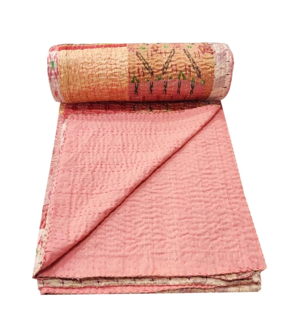 Silk Patola Patchwork Indian Kantha Quilt Bedspread Throw Blanket Handmade bedding throw kantha quilt Silk Patchwork bedspread