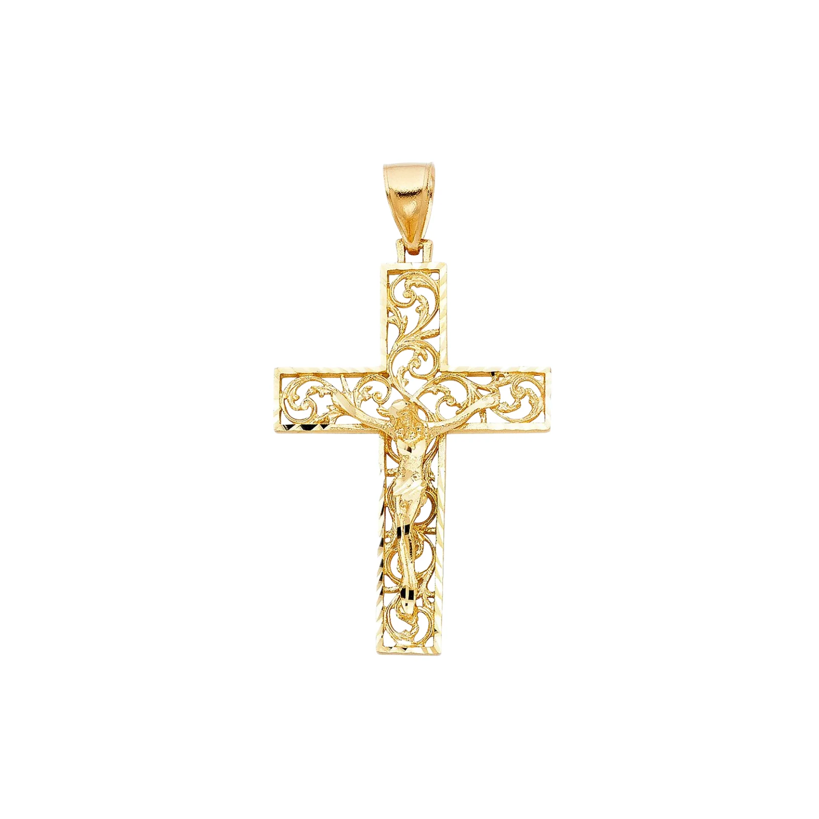 14k Yellow Gold Plated Elegant Cross Charm Fancy Religious Jewelry Cross Pendant for Men and Women