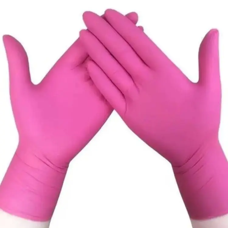 Wholesale nitrile gloves 9 inches barber tattoo shop beauty pink glove custom box powder free black nitrile gloves