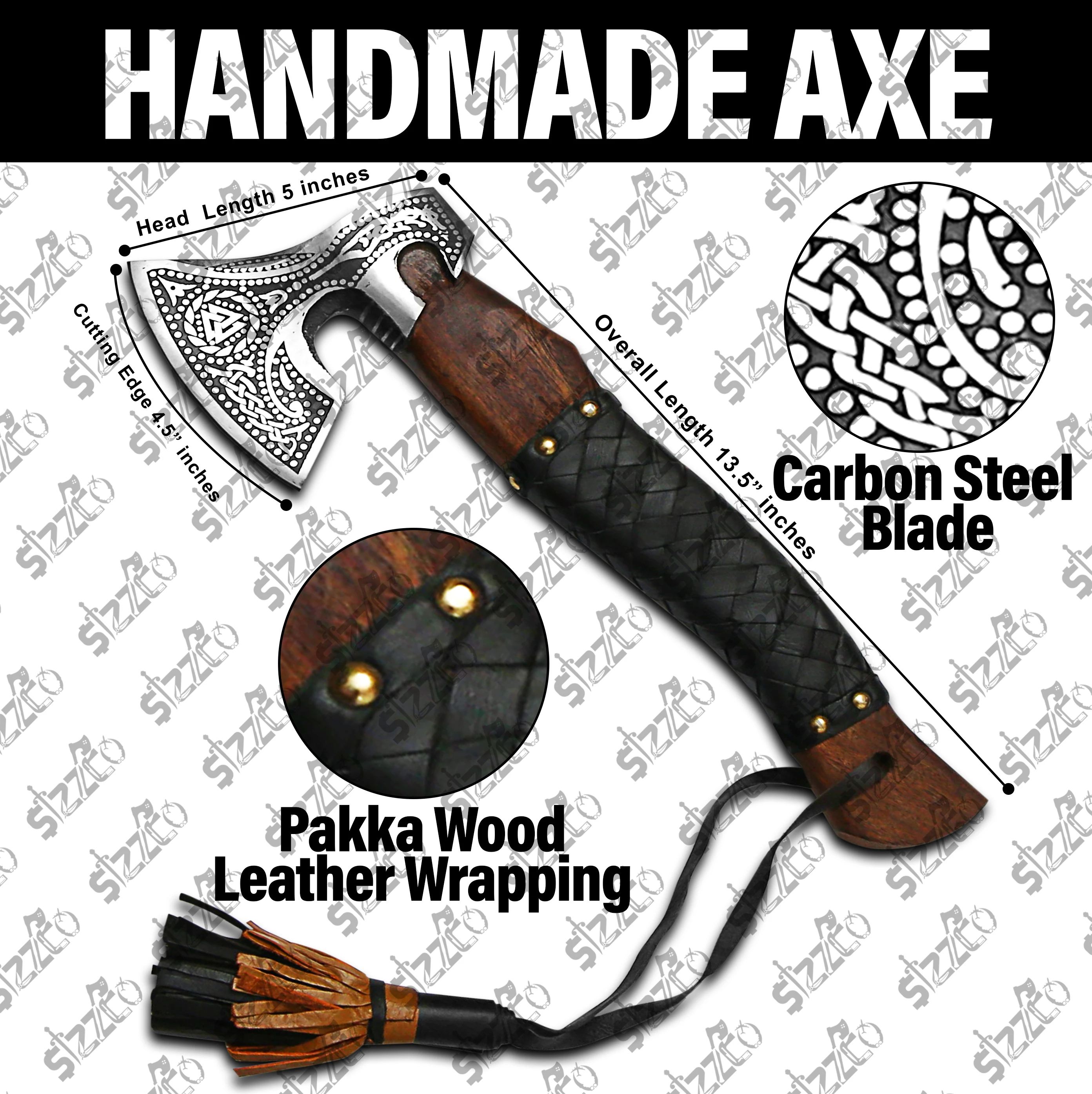 Custom Gift Forged Carbon Steel Viking Style Axe Bearded Axe Rose Wood Tomahawk Russian Hatchet Best Gift Premium Leather Sheath