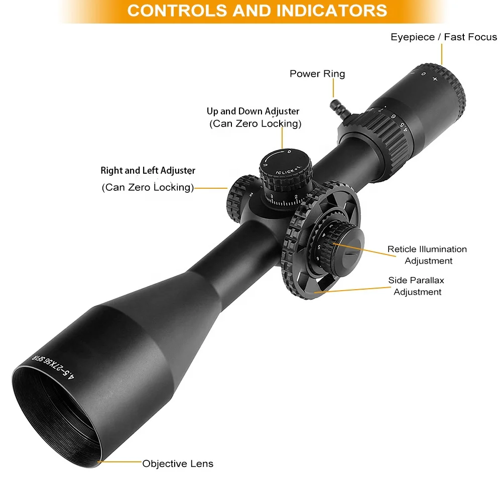 YSC 1/10 Click Value 4.5-27X56 SFIR Optic Scope Long Range ShockProof Tactical Hunting Sights