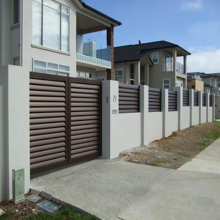 Exterior metal aluminium gate fence design custom modern garden aluminum slat fences and gates for houses villa