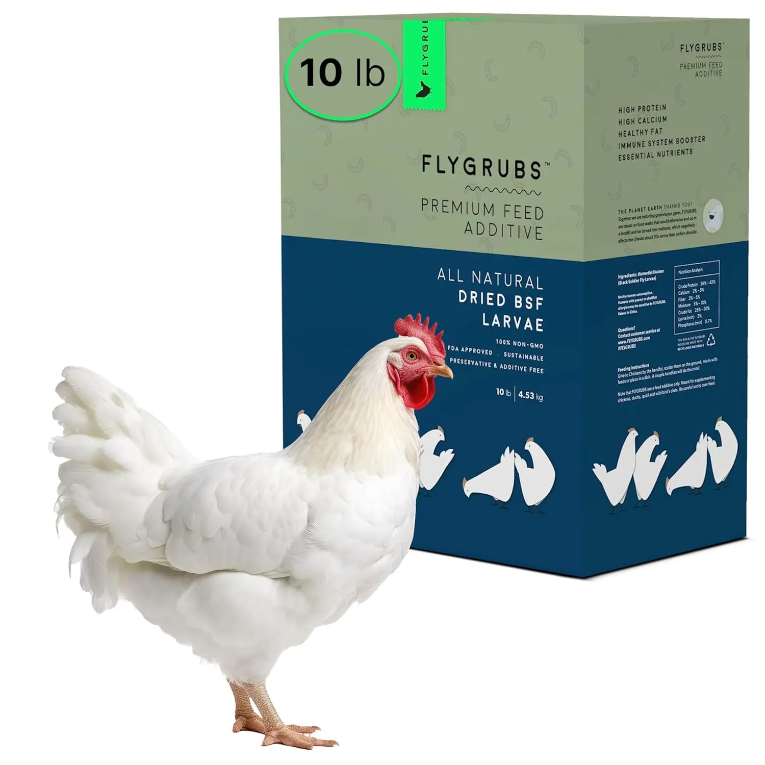 10lbs Dried Black Soldier Fly Larvae - High Calcium Chicken Feeder - 85X More Calcium, No Additives, Non-GMO Meal Worms