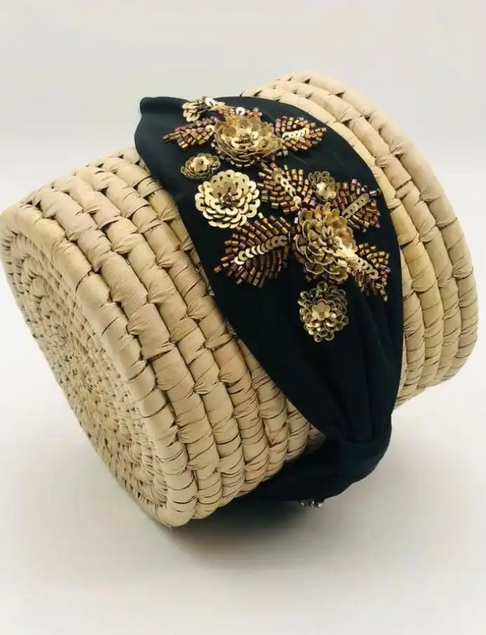 Black Blaire Hand Embroidered Headbands With Soft Cushioned Fitting Easy to Wear All Beaded