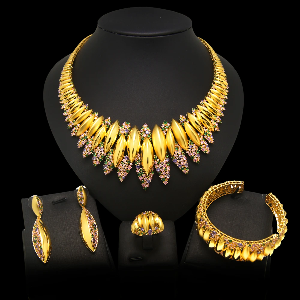 Zhuerrui Luxury Cubic Zirconia Jewelry Set Dubai Women Bridal Wedding Jewelry Sets American Diamond Jewellery Set HZ211201197