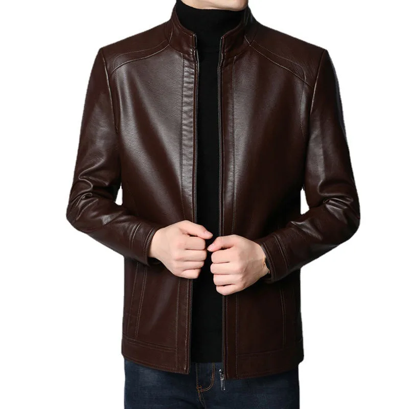 New PU Leather Jacket Plus Size Faux Leather Jacket Custom Design Wholesale Brown Leather Coat for Big and Tall Men