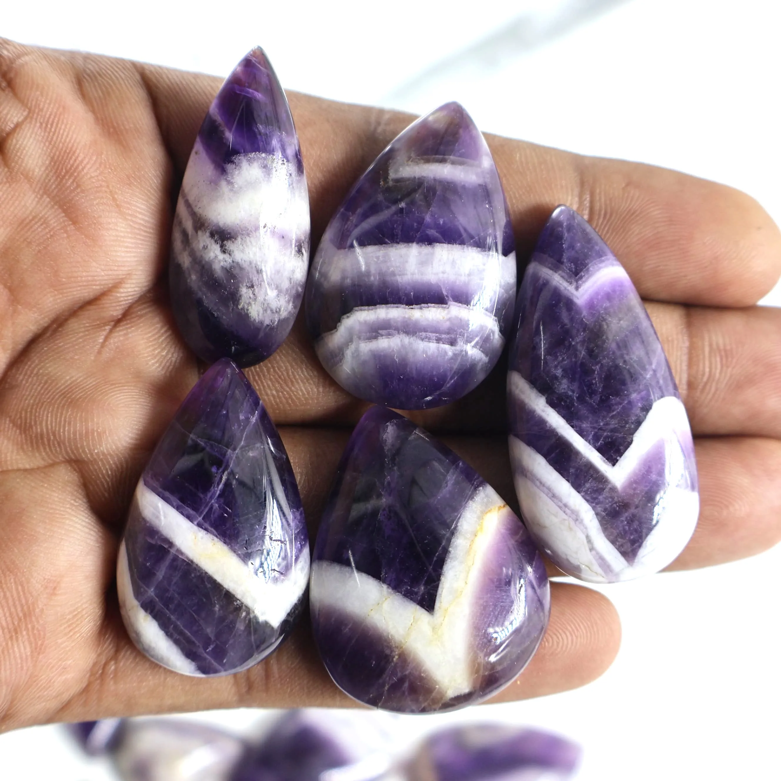 2025 Customizable Loose Gemstones Beautiful Natural Amethyst Lace Cabochon Smooth Pear Shape Stones Jewelry Wholesalers Oval Cut