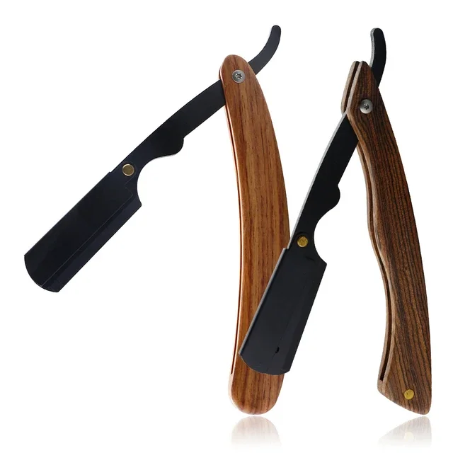 High Quality Titan Wood Handle Straight Razor for Men Shaving Blade Stainless Steel Customizable OEM Logo