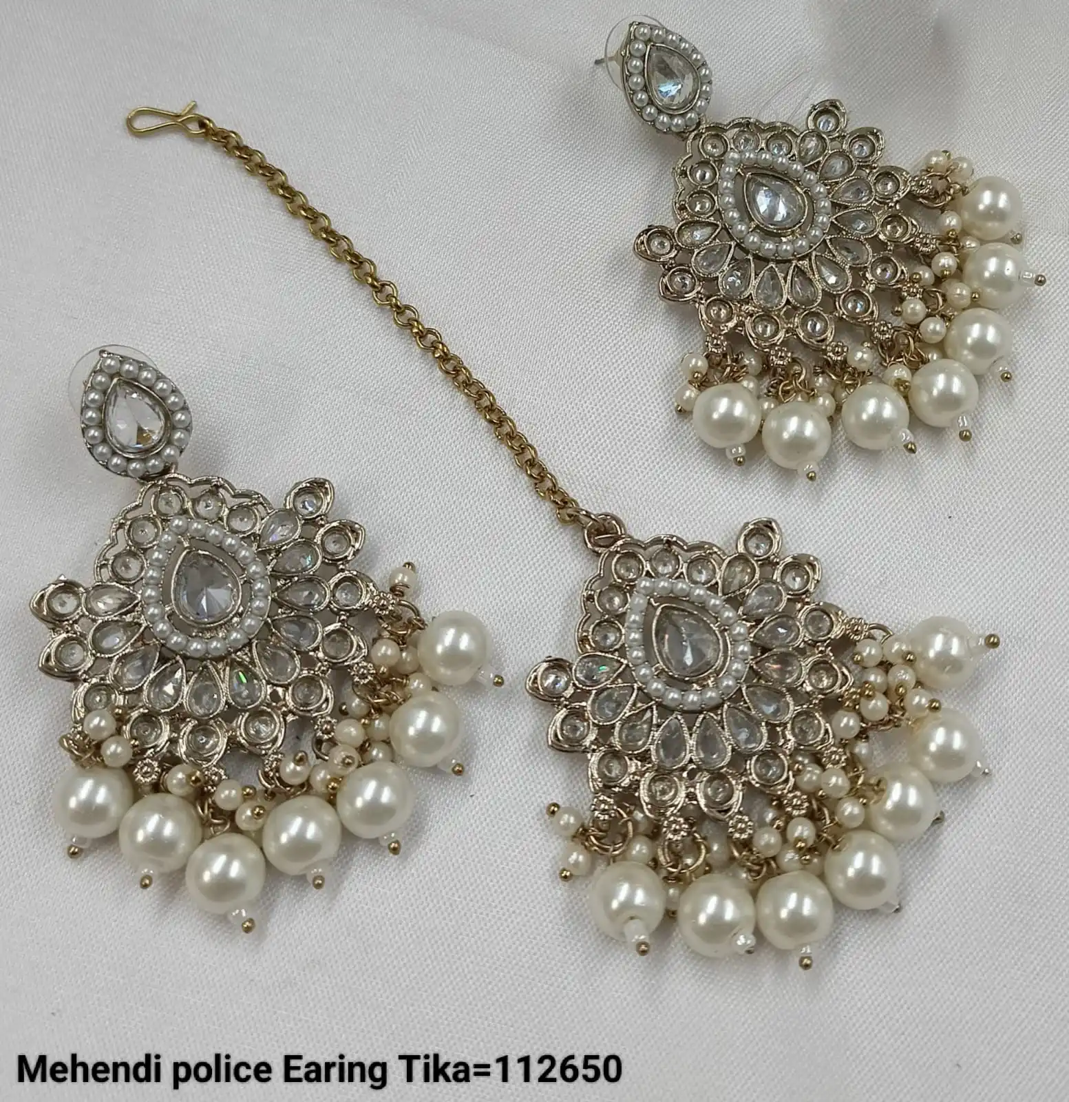 INDIAN WHOLESALE LATEST DESIGN  CHANDELIER AND ARTIFICAL EARRINGS WITH PEARL AND MANGTIKKA SET FOR WOMEN AND GIRLS