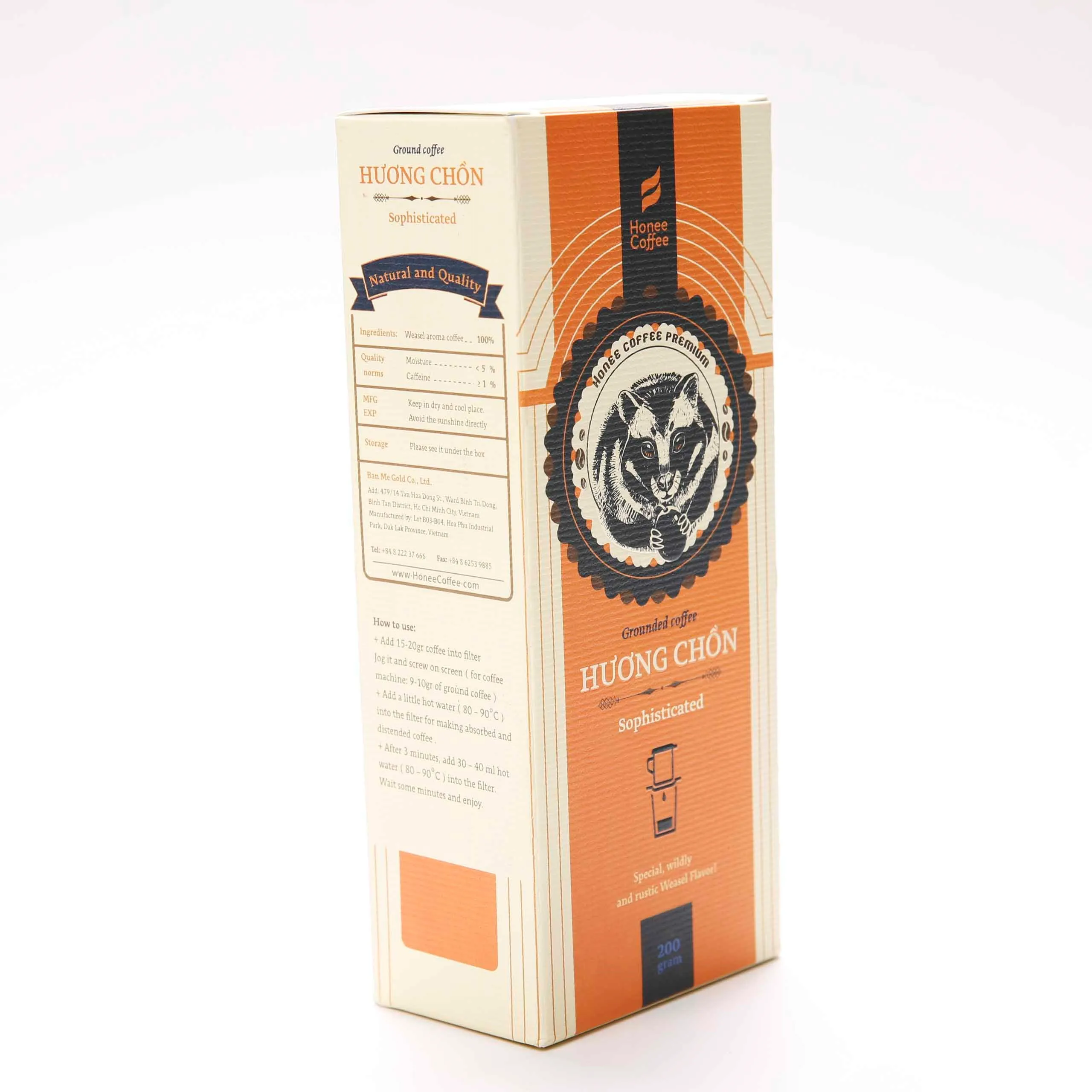 Huong Chon Sophisticated ground coffee 200g per box shelf life 24 months Honee Coffee brand made in Vietnam