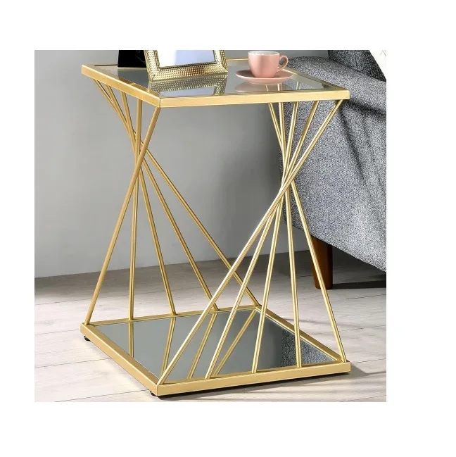Экспортный качественный Золотой боковой столик из железа с плоской верхней стороной и журнальный золотым порошковым