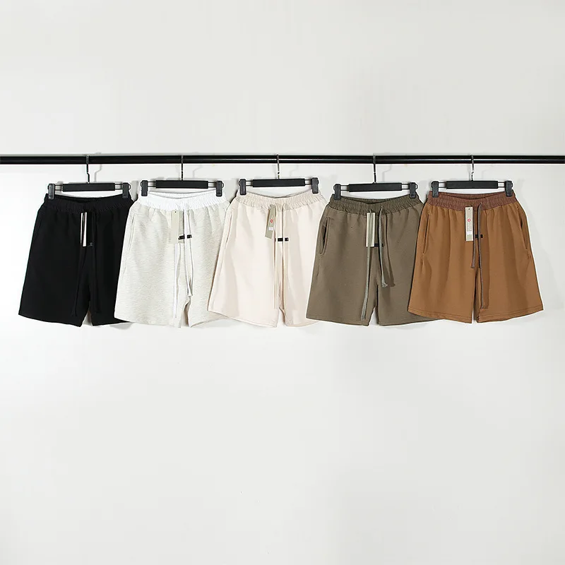 22ss High Street Bieber FOG Double Thread Flocked Letter Sweatpants Couple Hip Hop Loose Drawstring Shorts