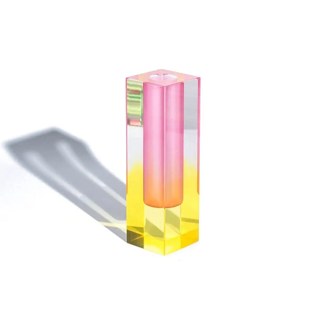 Modern Square Clear Rectangular Rainbow Plant Acrylic Vase For Wedding Flowers Geometric Centerpiece Decoration